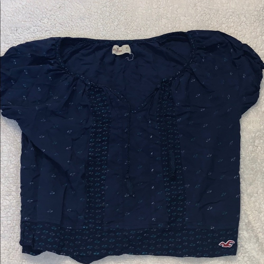 Navy Blue Detailed Hollister Top